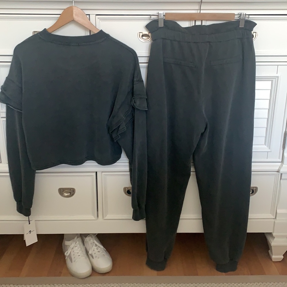 🥰 Lounge Set Ruffle Crop High Waist Jogger 7forallmankind - Picture 7 of 11